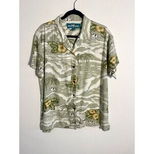 Big Dogs Hawaiian Shirt Womens L Vintage Aloha Tropical Beachy Summer Rayon Tiki